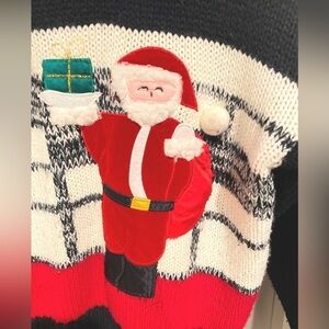 Extra Ugly Christmas women sweater, sz Small, woven vintage sweater, Santa Claus